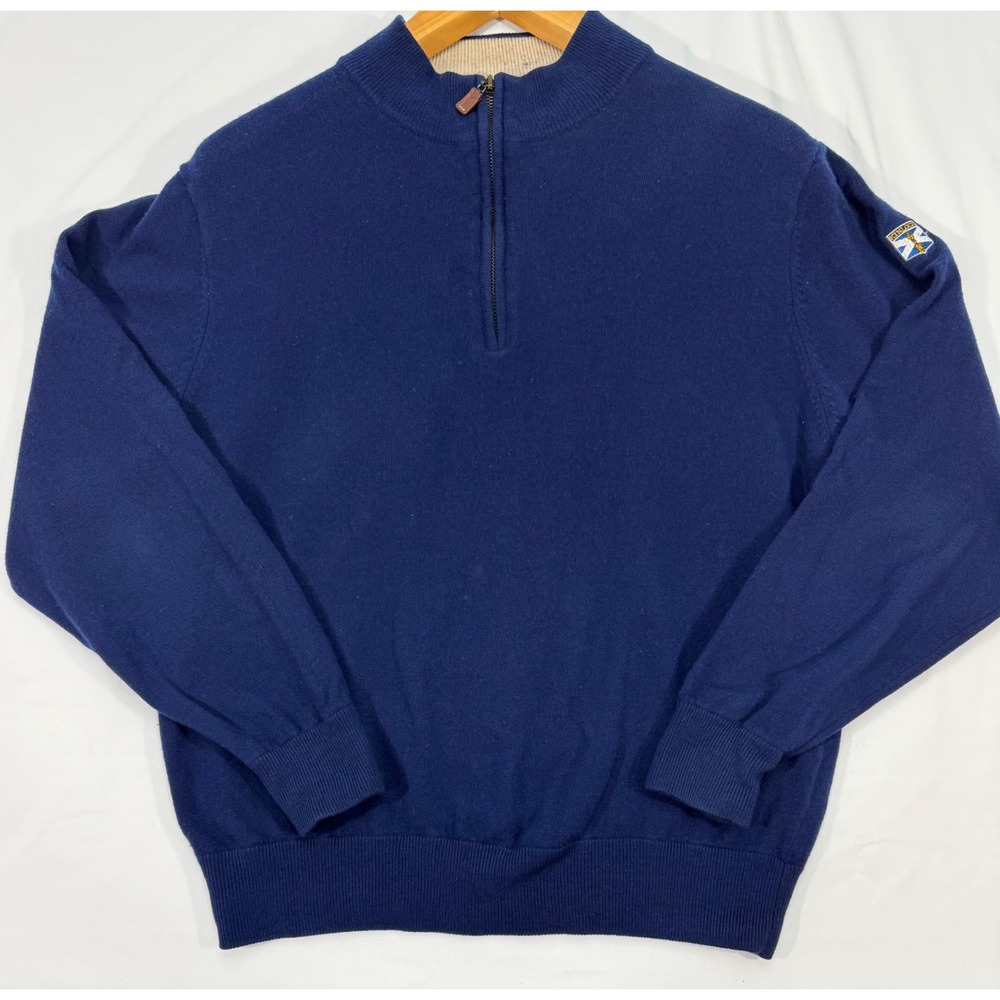 Peter Millar Kinloch Golf Club Navy Wool Cashmere Quarter Zip Sweater Mens L